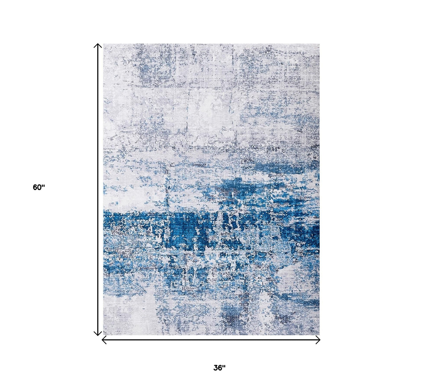 2' X 3' Gray and Blue Abstract Shag Printed Washable Non Skid Area Rug