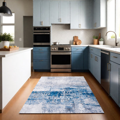 2' X 3' Gray and Blue Abstract Shag Printed Washable Non Skid Area Rug