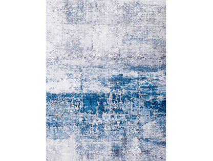 2' X 3' Gray and Blue Abstract Shag Printed Washable Non Skid Area Rug