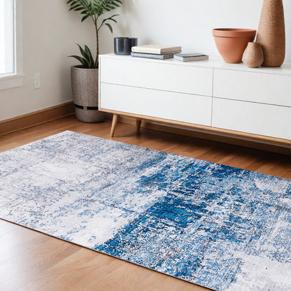 2' X 3' Gray and Blue Abstract Shag Printed Washable Non Skid Area Rug