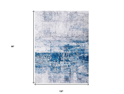 2' X 3' Gray and Blue Abstract Shag Printed Washable Non Skid Area Rug