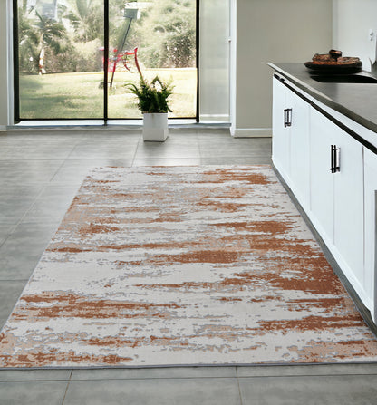 2' X 3' Gray and Brown Abstract Printed Washable Non Skid Area Rug