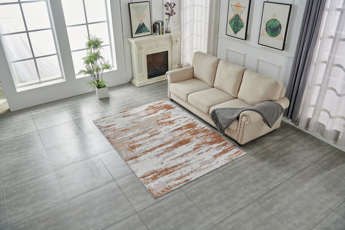 2' X 3' Gray and Brown Abstract Printed Washable Non Skid Area Rug