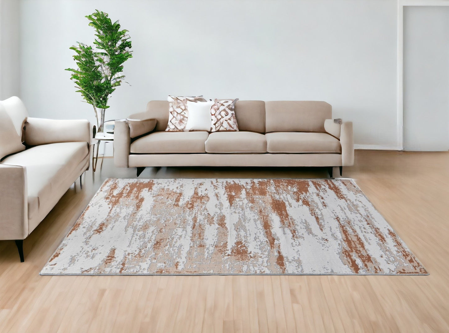 2' X 3' Gray and Brown Abstract Printed Washable Non Skid Area Rug