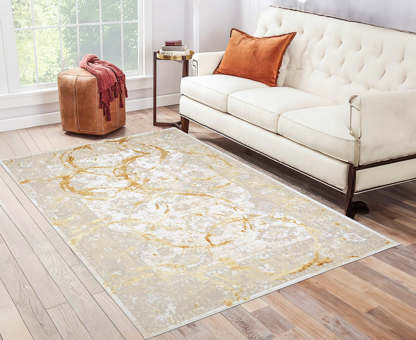 3' X 5' Beige and Gold Abstract Area Rug