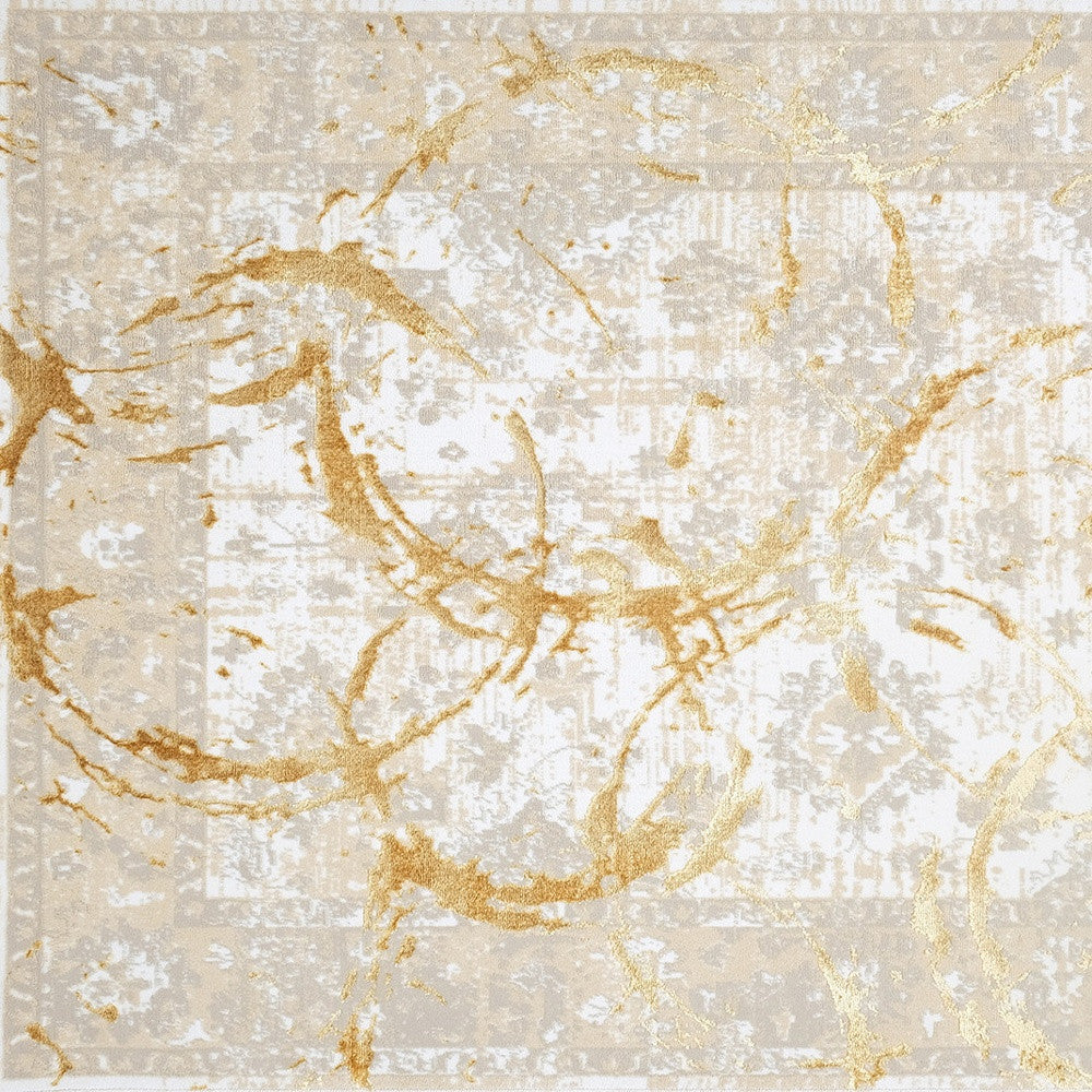 3' X 5' Beige and Gold Abstract Area Rug