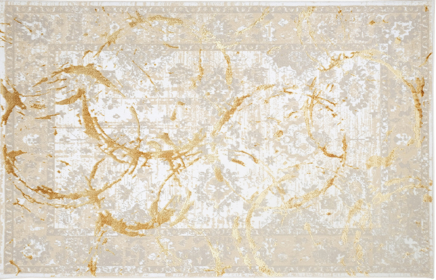 3' X 5' Beige and Gold Abstract Area Rug