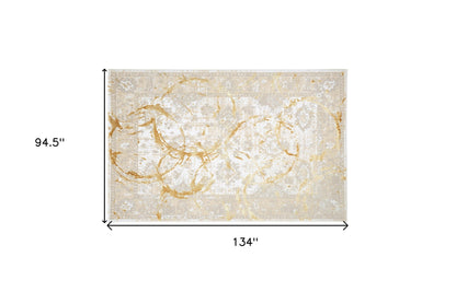 3' X 5' Beige and Gold Abstract Area Rug