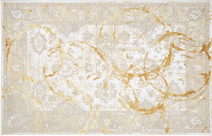 3' X 5' Beige and Gold Abstract Area Rug