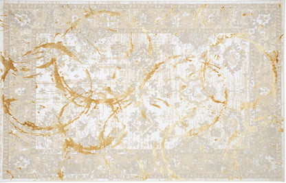 3' X 5' Beige and Gold Abstract Area Rug