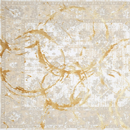 3' X 5' Beige and Gold Abstract Area Rug