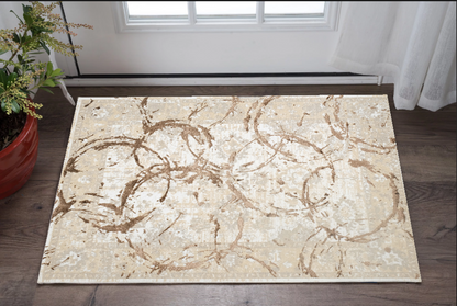 3' X 5' Beige and Gold Abstract Area Rug