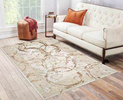 3' X 5' Beige and Gold Abstract Area Rug