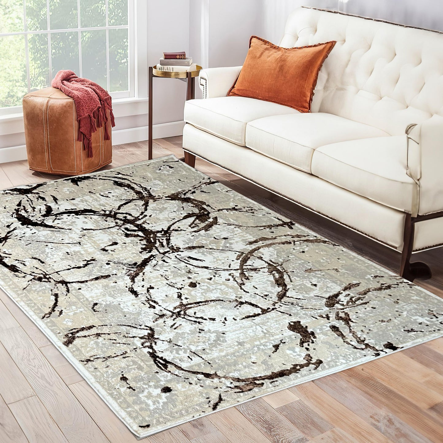 3' X 5' Beige and Gold Abstract Area Rug