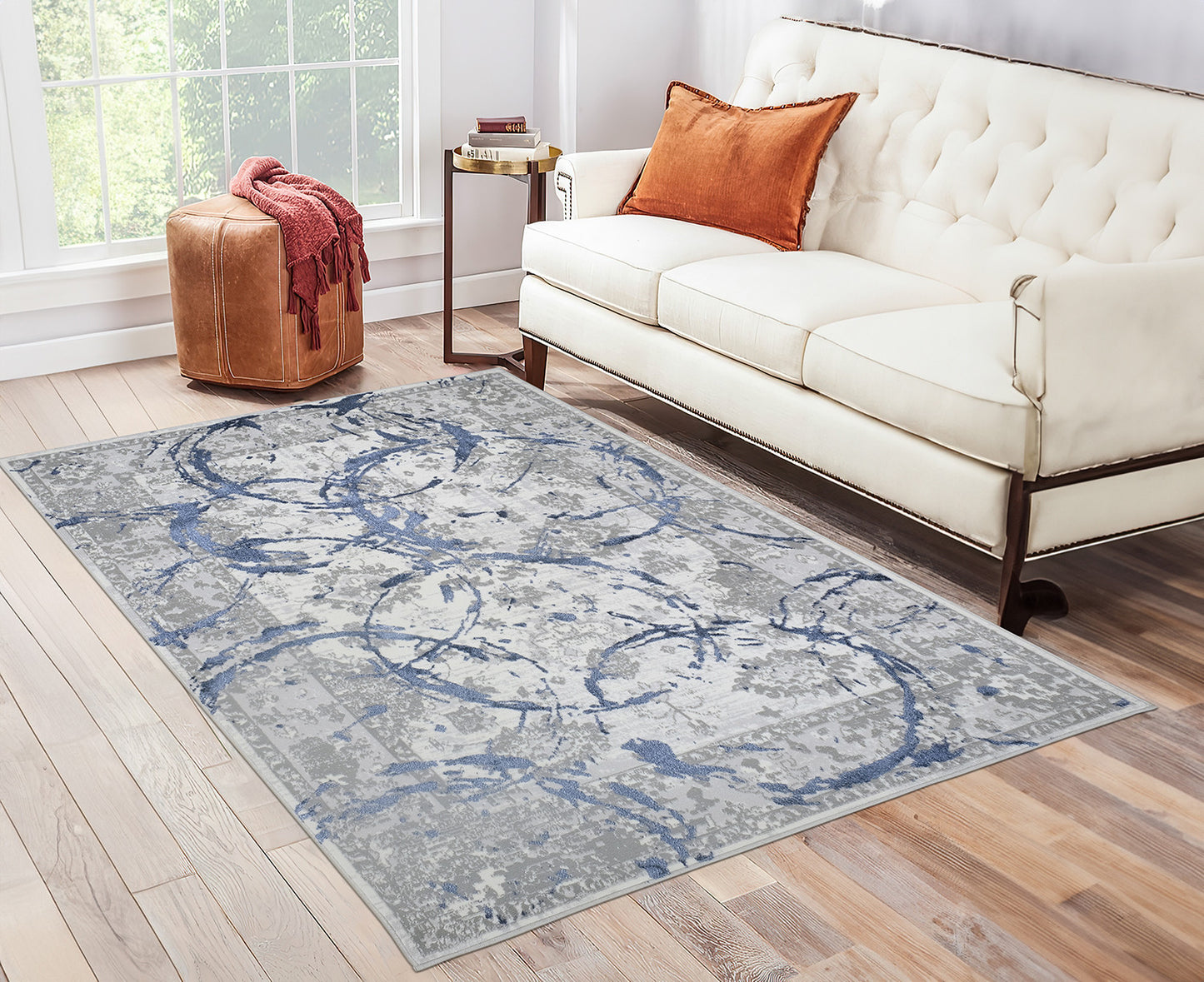 3' X 5' Blue and Gray Abstract Area Rug