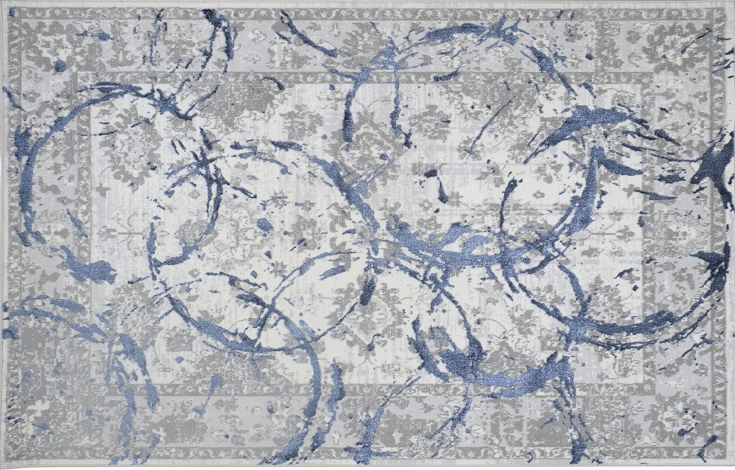 3' X 5' Blue and Gray Abstract Area Rug