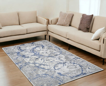 3' X 5' Blue and Gray Abstract Area Rug