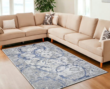 3' X 5' Blue and Gray Abstract Area Rug