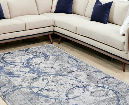 3' X 5' Blue and Gray Abstract Area Rug