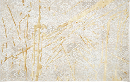 9' X 12' Ivory and Gold Abstract Area Rug