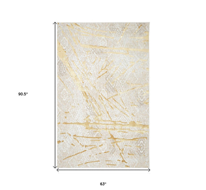 9' X 12' Ivory and Gold Abstract Area Rug