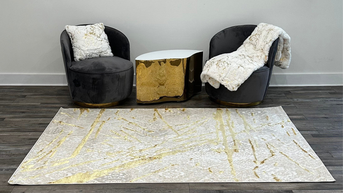 9' X 12' Ivory and Gold Abstract Area Rug