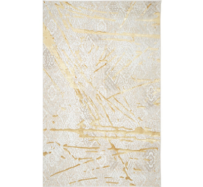 9' X 12' Ivory and Gold Abstract Area Rug