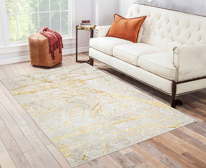 9' X 12' Ivory and Gold Abstract Area Rug