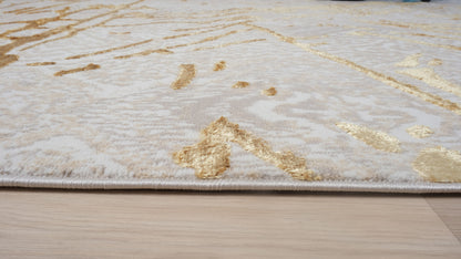 9' X 12' Ivory and Gold Abstract Area Rug