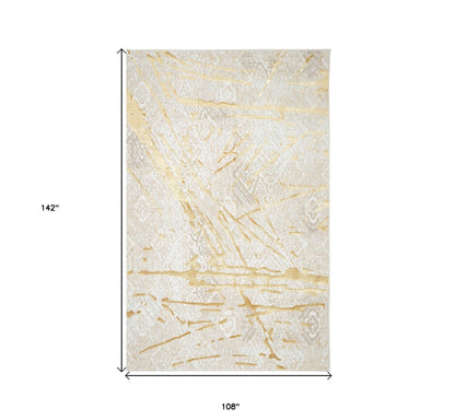 9' X 12' Ivory and Gold Abstract Area Rug