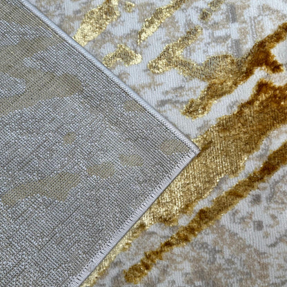 9' X 12' Ivory and Gold Abstract Area Rug