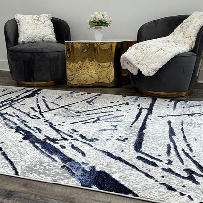 3' X 5' Ivory and Blue Abstract Area Rug