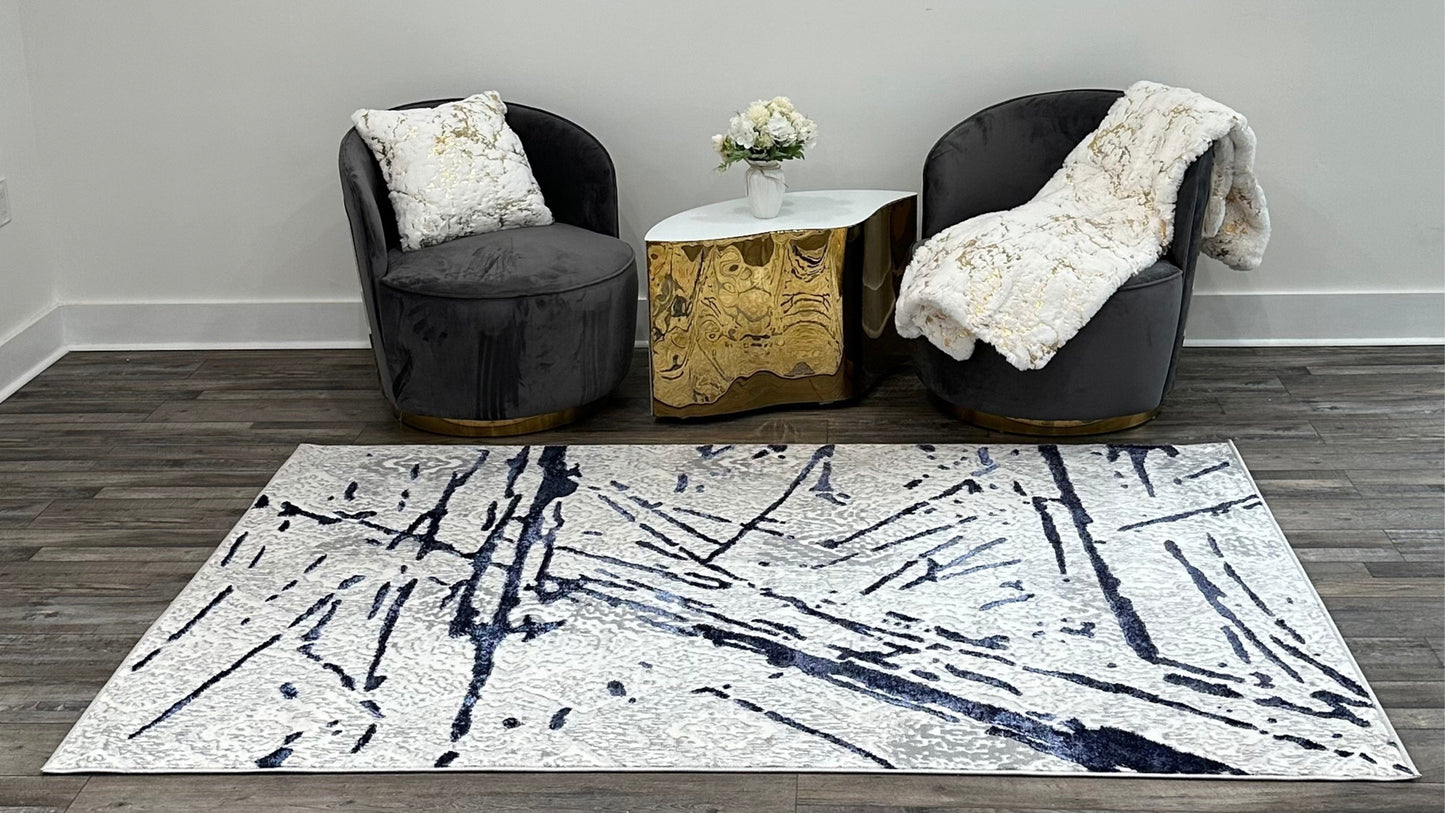 3' X 5' Ivory and Blue Abstract Area Rug