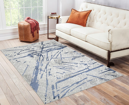 3' X 5' Ivory and Blue Abstract Area Rug