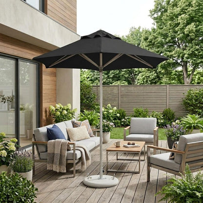 9' Black Polyester Round Market Patio Umbrella