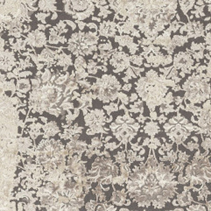 7' Gray Floral Runner Rug