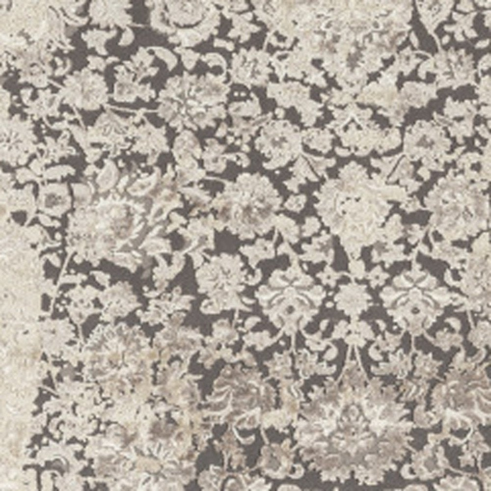 2' X 3' Gray and Ivory Floral Area Rug