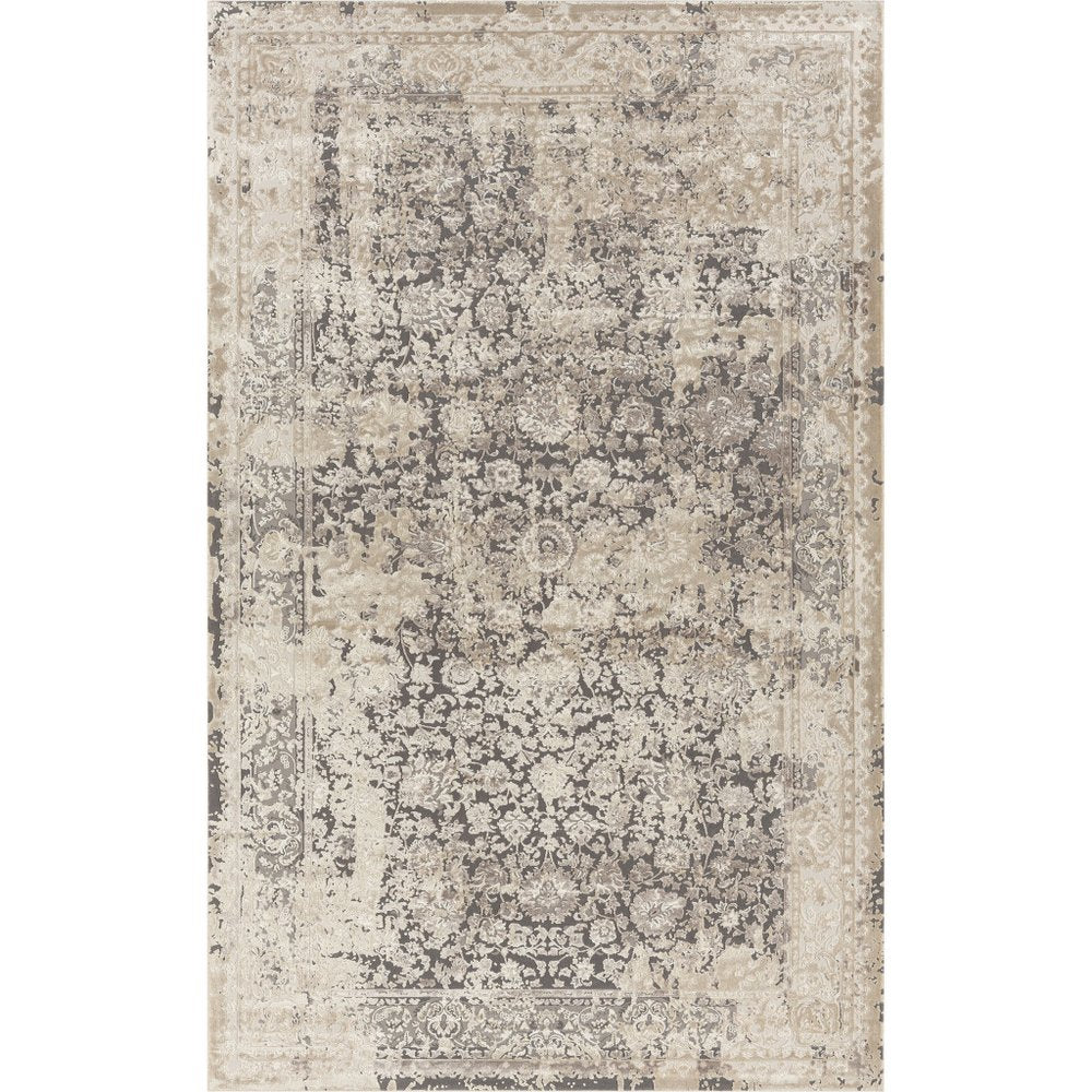 2' X 3' Gray and Ivory Floral Area Rug