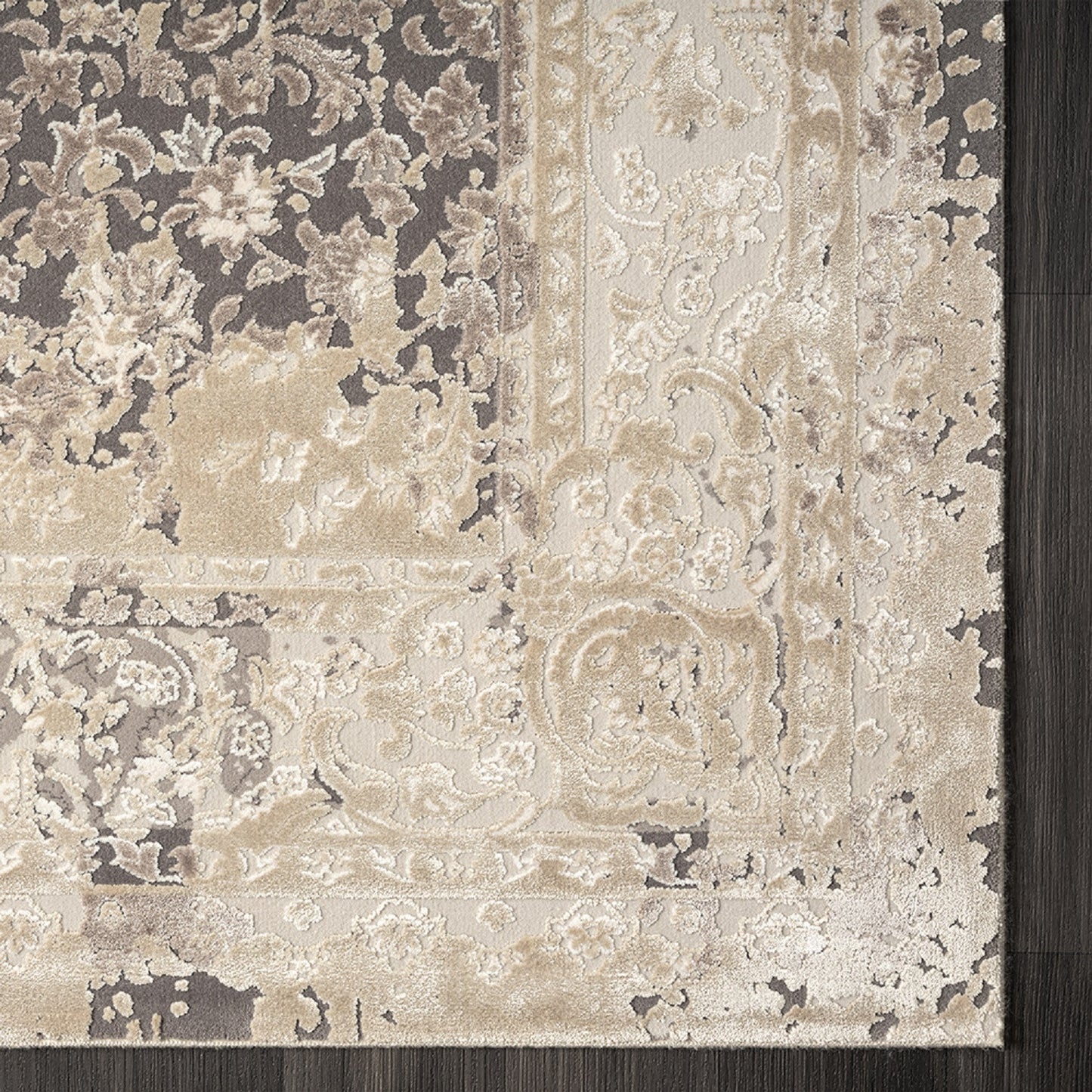 8' X 10' Gray and Ivory Floral Area Rug