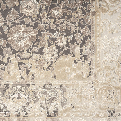 8' X 10' Gray and Ivory Floral Area Rug