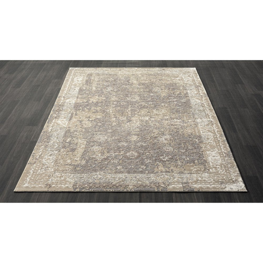 2' X 3' Gray and Ivory Floral Area Rug