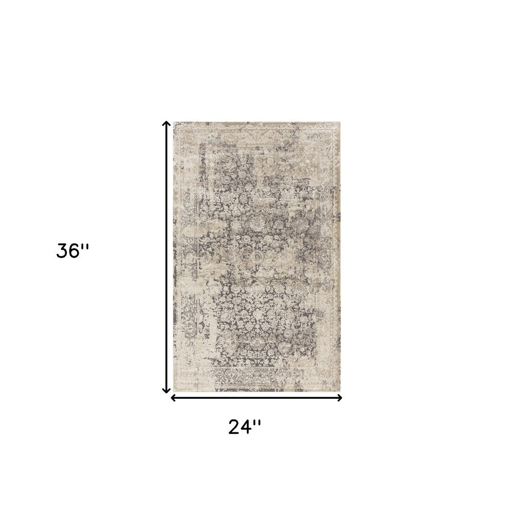 2' X 3' Gray and Ivory Floral Area Rug