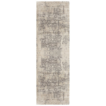 7' Gray Floral Runner Rug