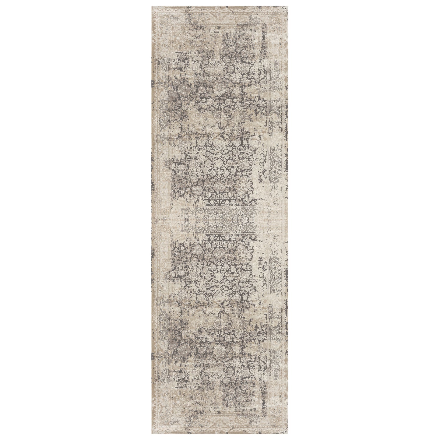 8' X 10' Gray and Ivory Floral Area Rug