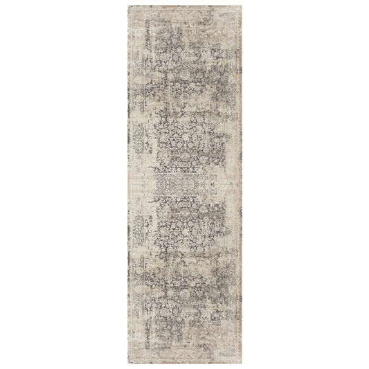 7' Gray Floral Runner Rug
