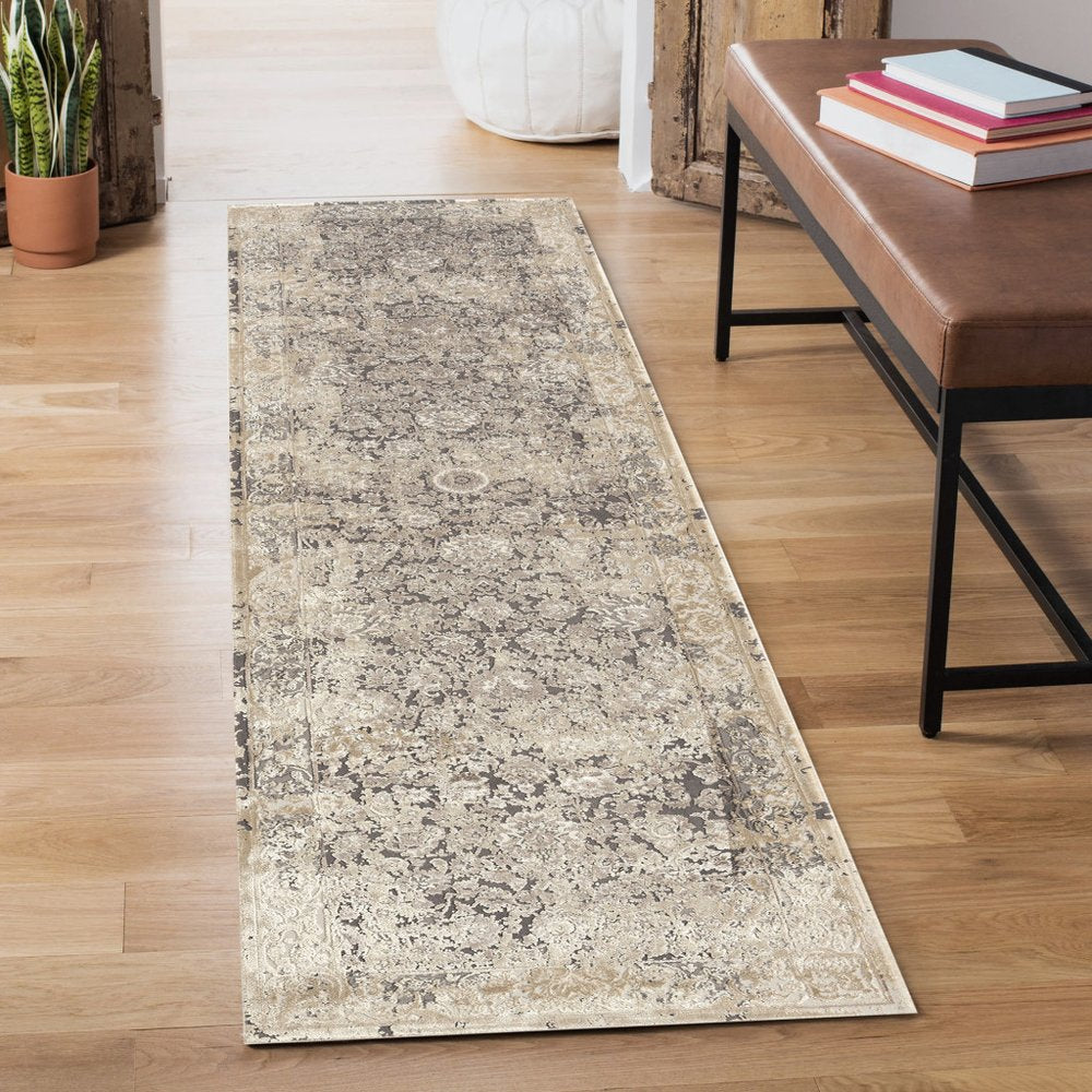 2' X 3' Gray and Ivory Floral Area Rug