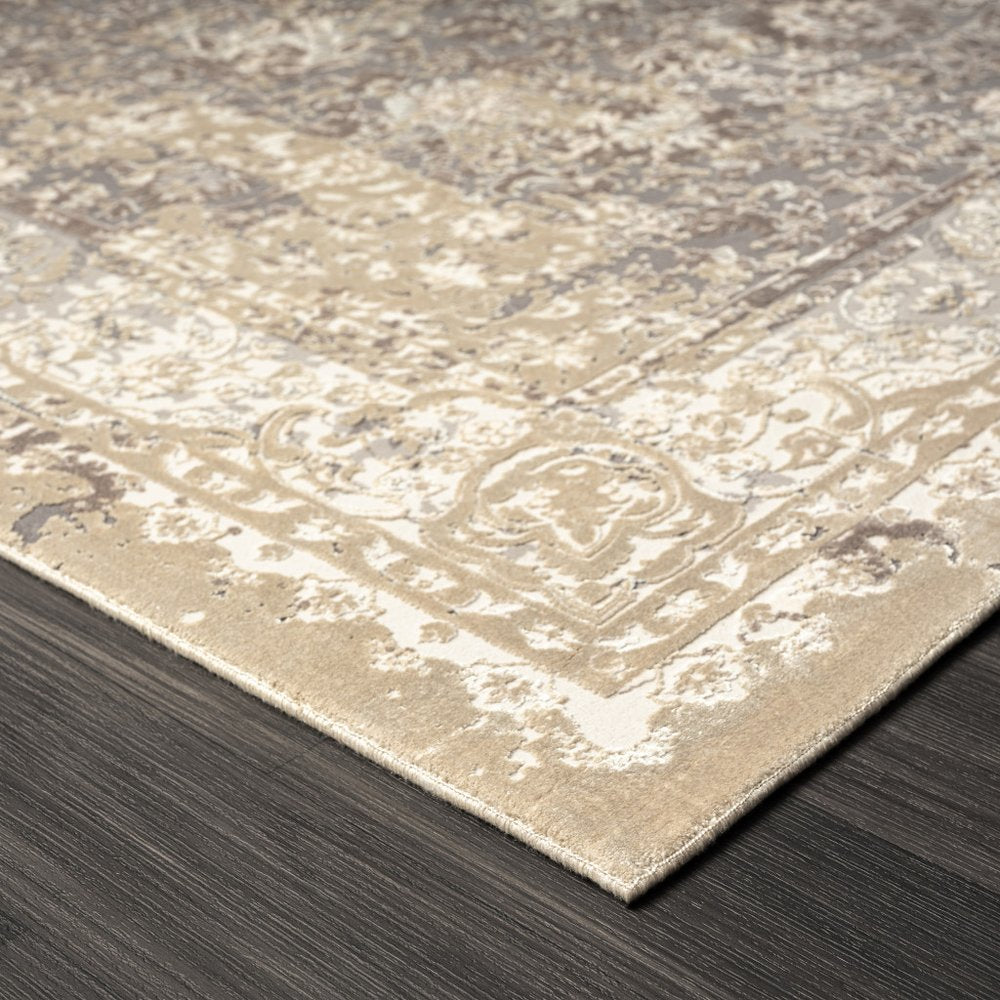 7' Gray Floral Runner Rug