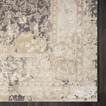 2' X 3' Gray and Ivory Floral Area Rug