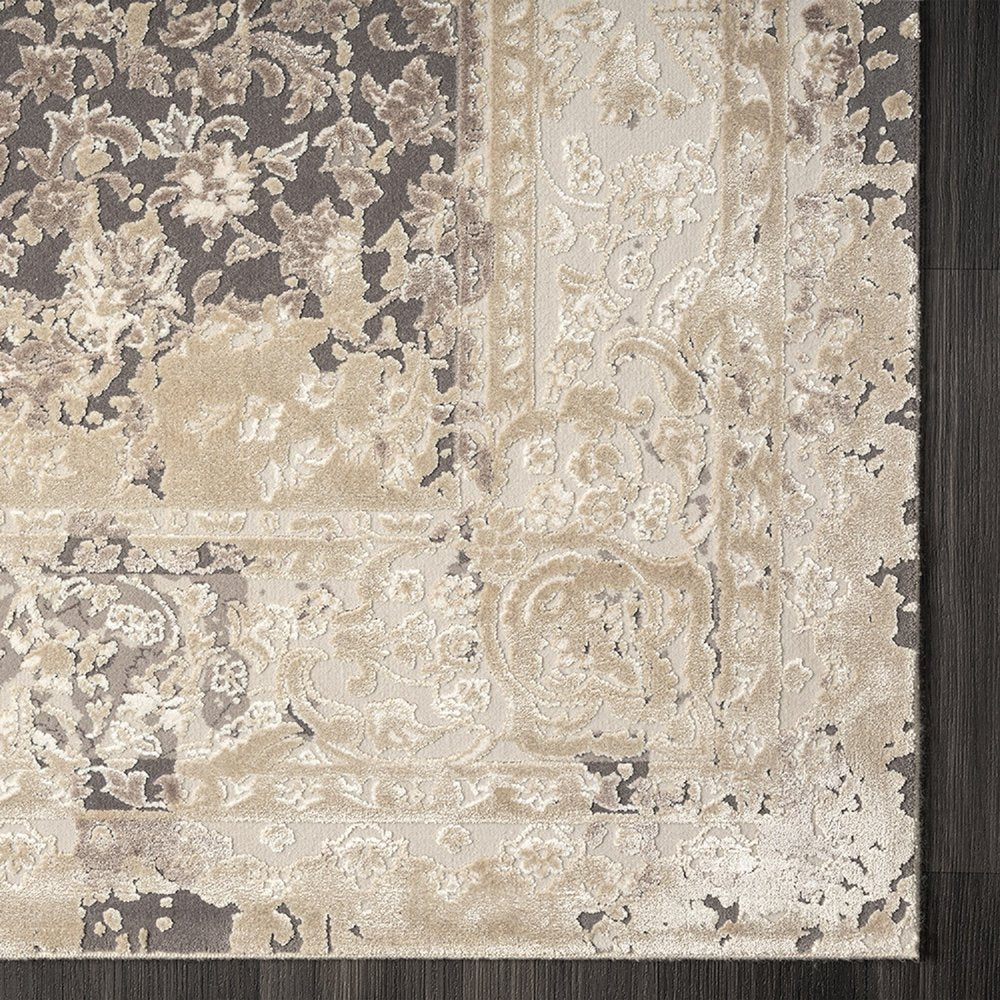 2' X 3' Gray and Ivory Floral Area Rug