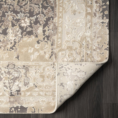 7' Gray Floral Runner Rug